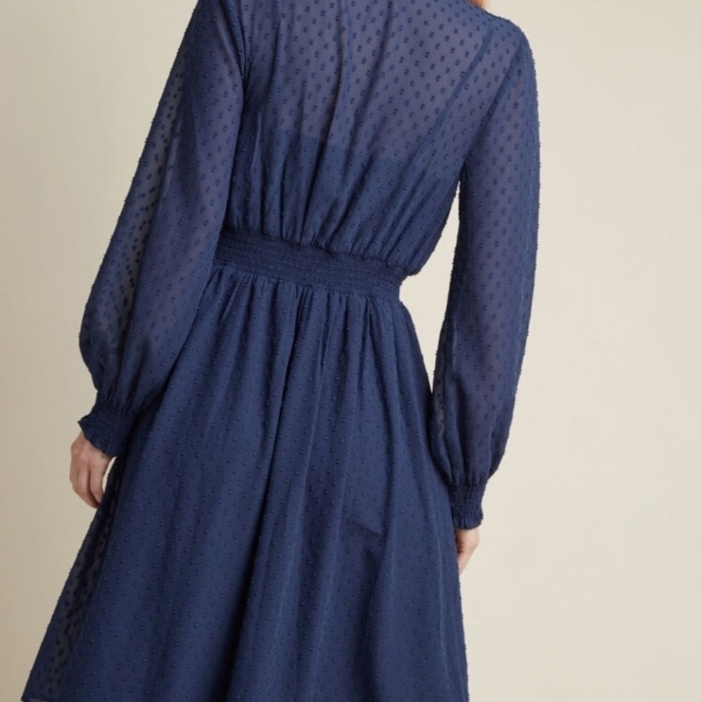 Modcloth blue clip dot long sleeve Midi dress Boho Bohemian Romantic  Flirty - Picture 3 of 8